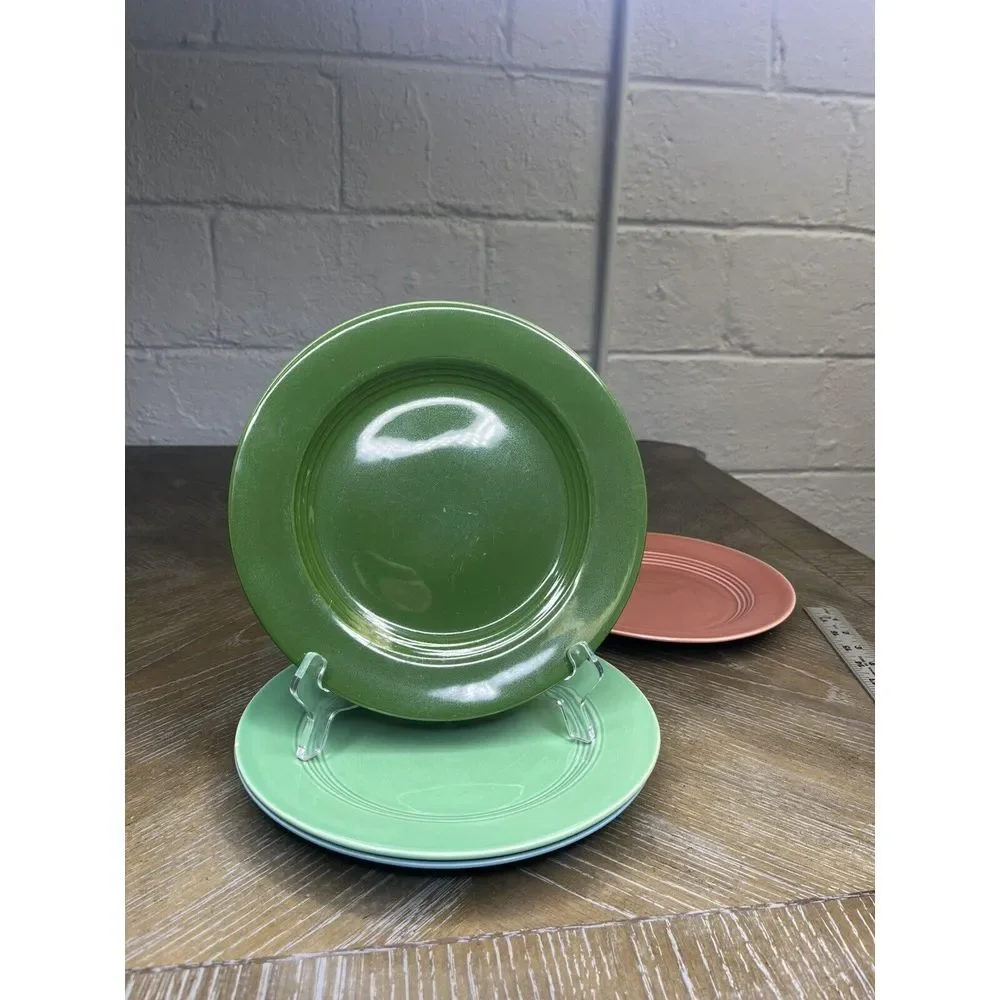4 VTG HOMER LAUGHLIN HARLEQUIN Luncheon PLATE 9 1/4 Rose Light Green Forest Blue